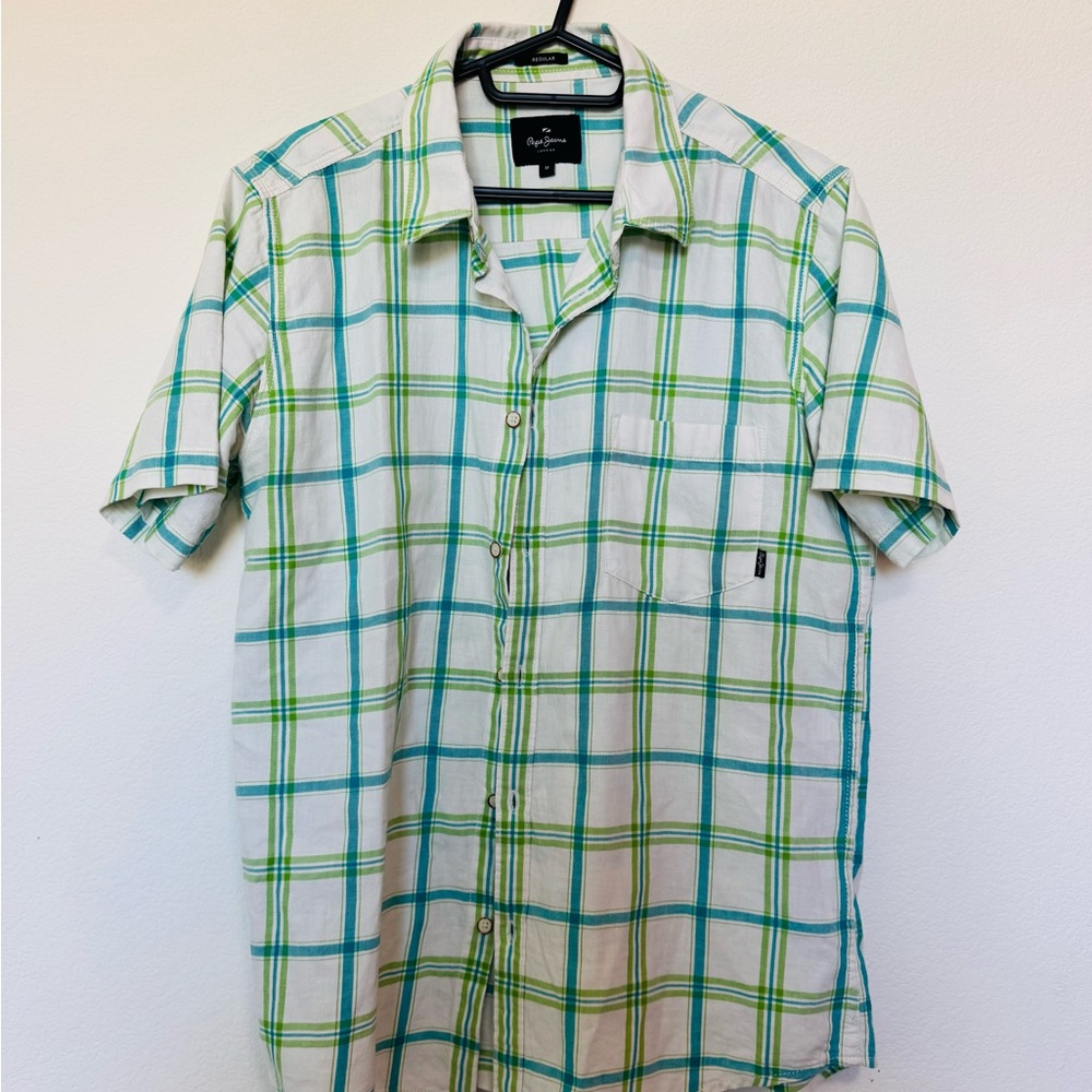 Pepe jeans Green and Blue Casual Button Down Shirt